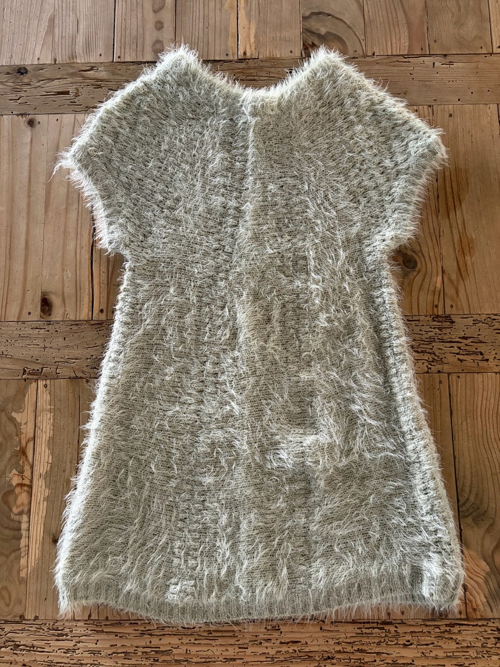 Vintage 1999 Soft Fuzzy Knit Tunic Mini-Dress - Light Gray/Taupe